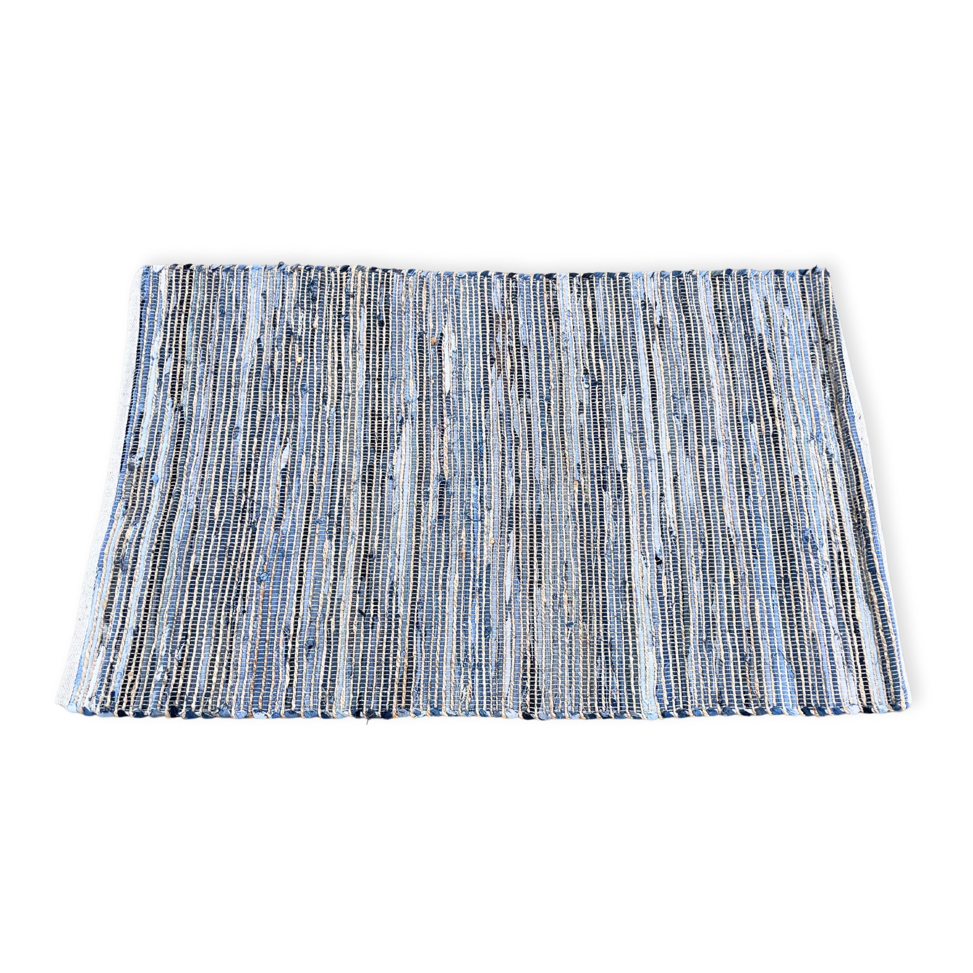 Second image of Alfombra grande de yute de algodón reciclado - 130x170cm - Azul