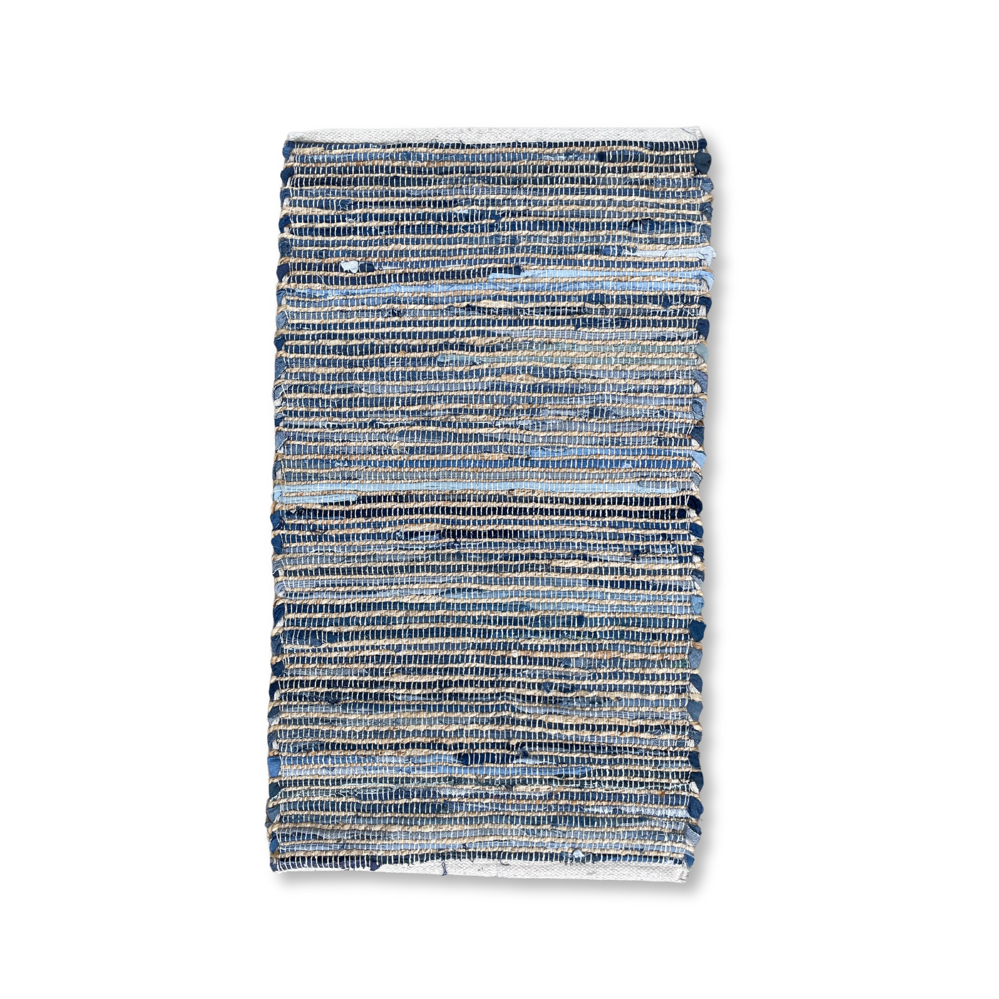 Second image of Alfombra pequeña de yute de algodón reciclado - 50x90cm - Azul