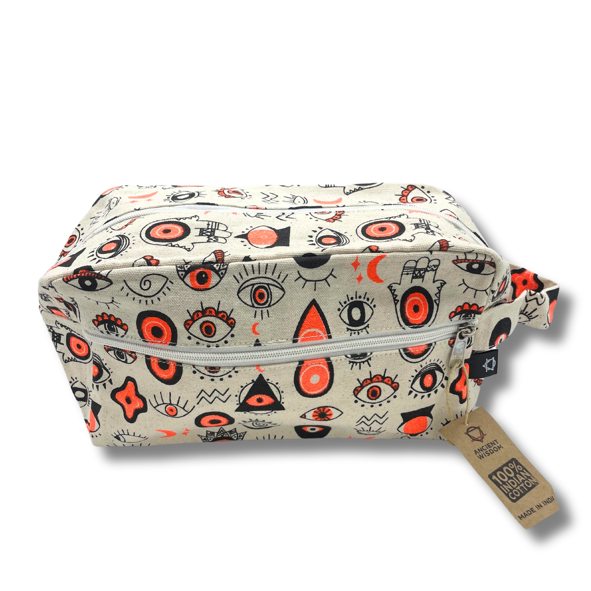 Second image of Bolsa de Aseo Mediana de Lona de Algodón con Estampado de Ojos Múltiples