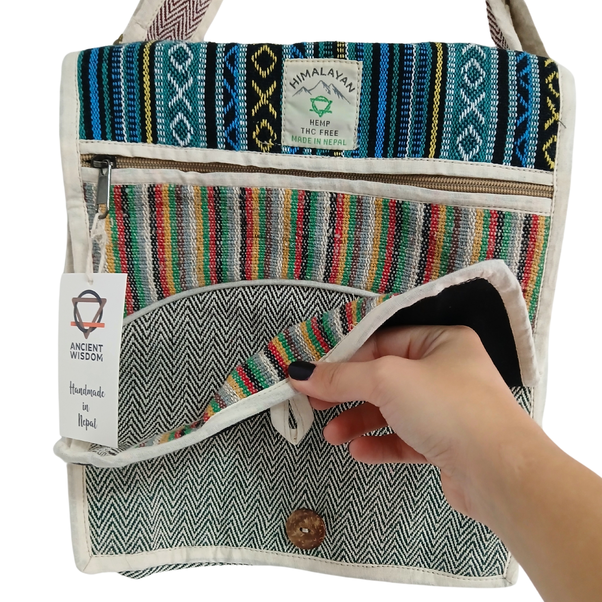 Second image of Bolso Mensajero de Cáñamo para Laptop - Curvas