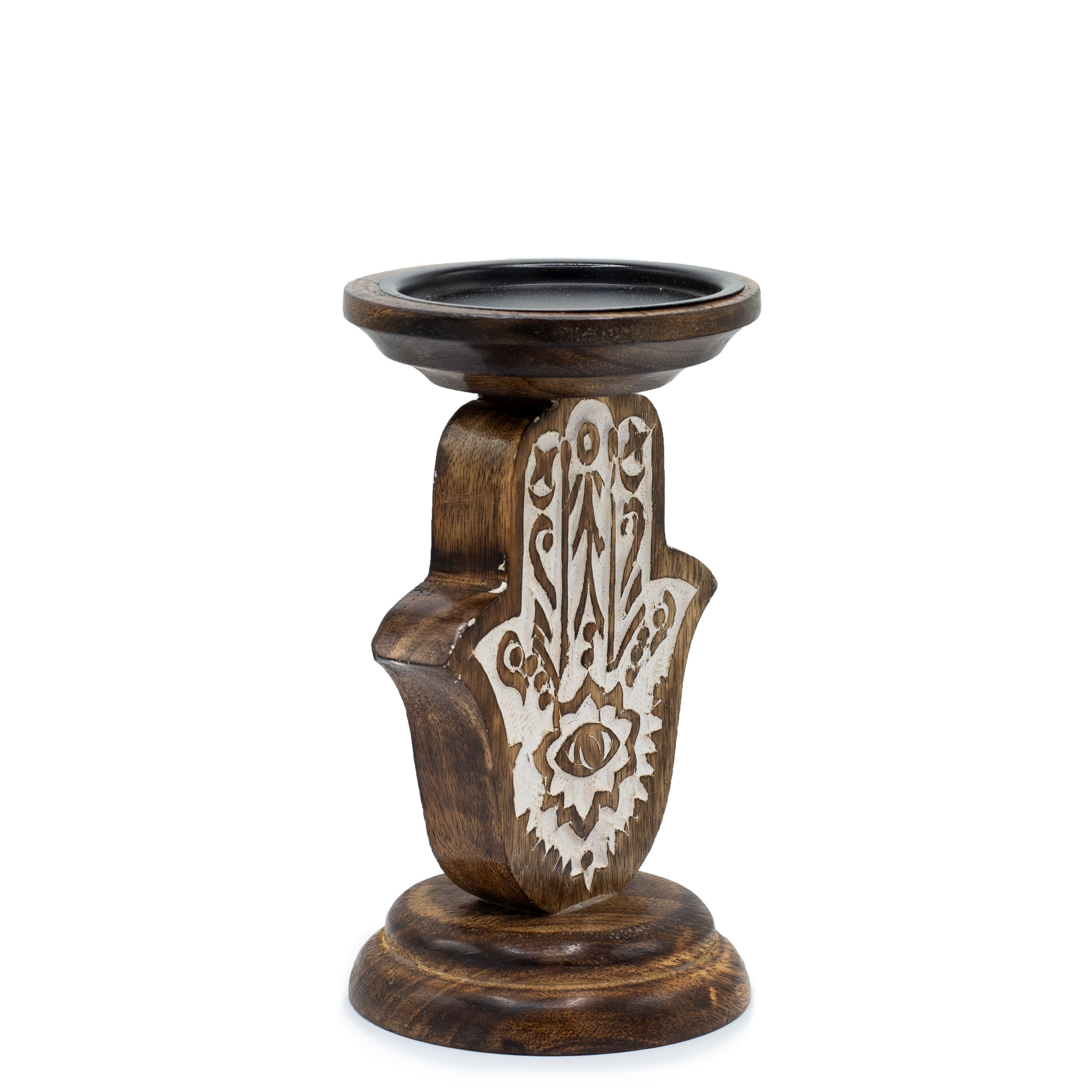 Second image of Candelabro de Madera de Mango - Hamsa - Pequeño 18x11cm