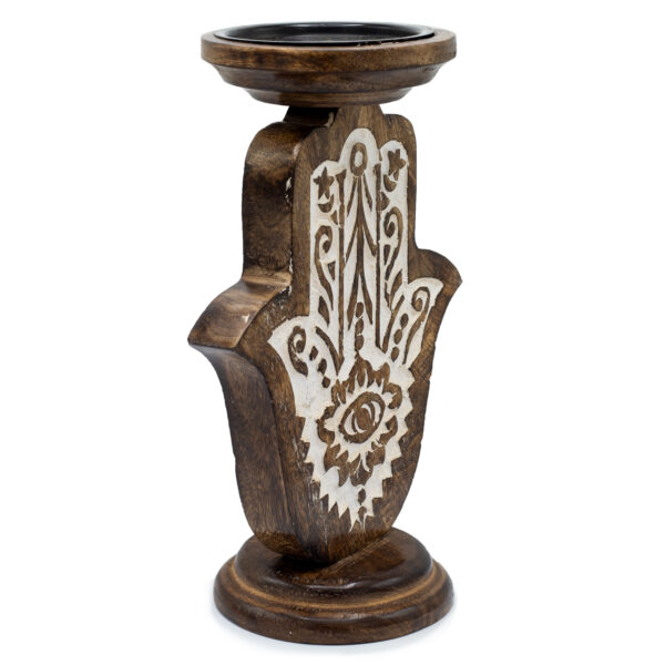 Second image of Candelabro de Madera de Mango - Hamsa - Grande 25x18cm