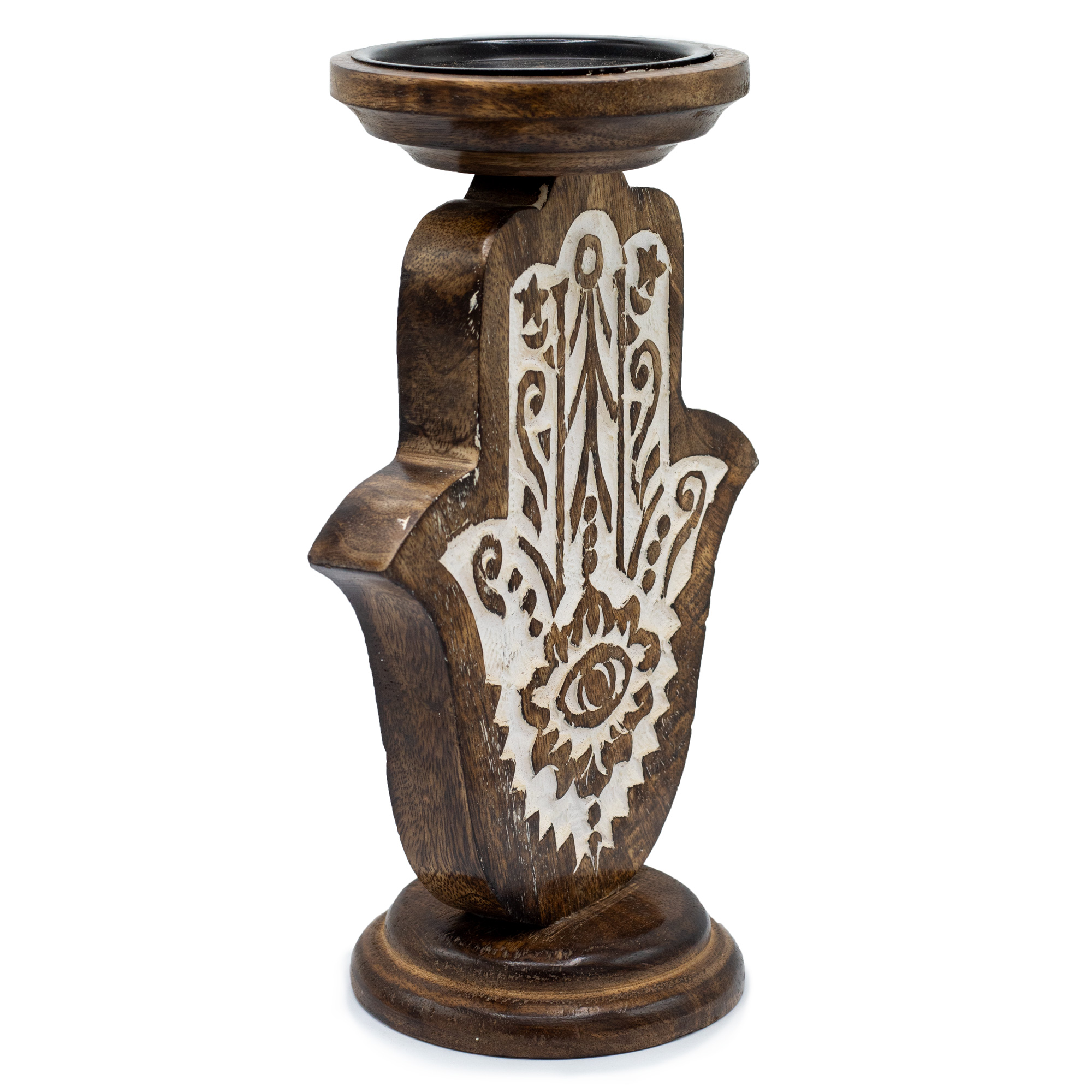 Second image of Candelabro de Madera de Mango - Hamsa - Grande 25x18cm