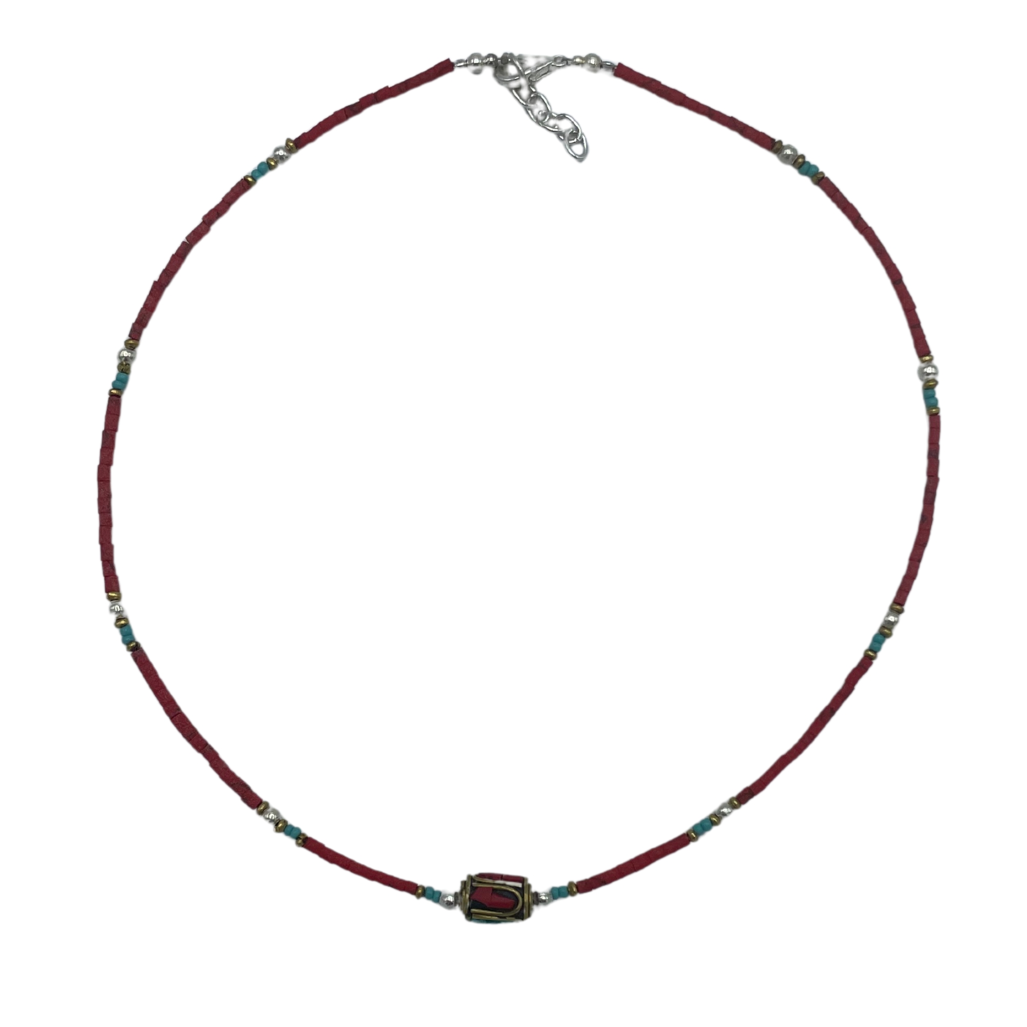 Second image of Collar nepalí de gemas extrafinas - Coral Tribal Bead