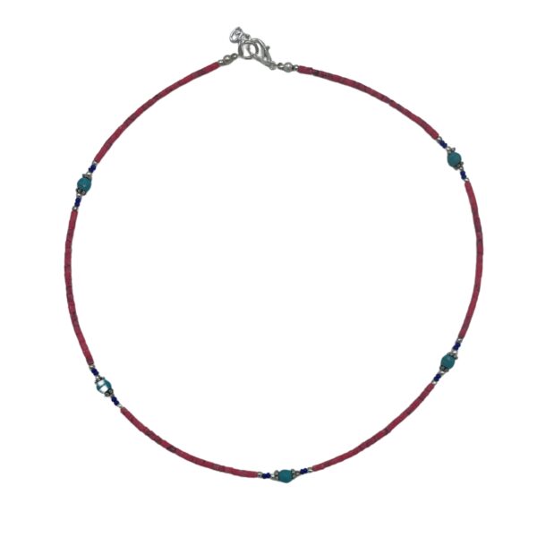 Second image of Collar nepalí de gemas extrafinas - cuentas de coral rosa y turquesa