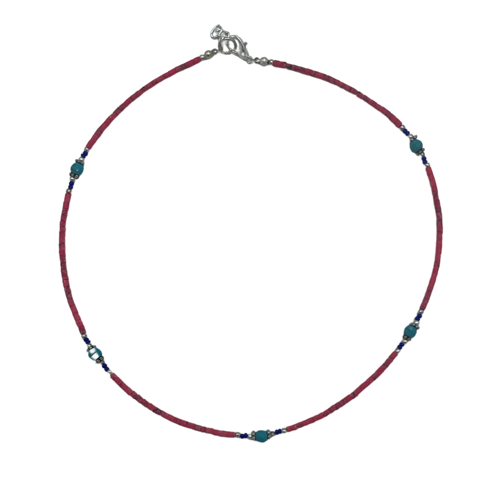 Second image of Collar nepalí de gemas extrafinas - cuentas de coral rosa y turquesa