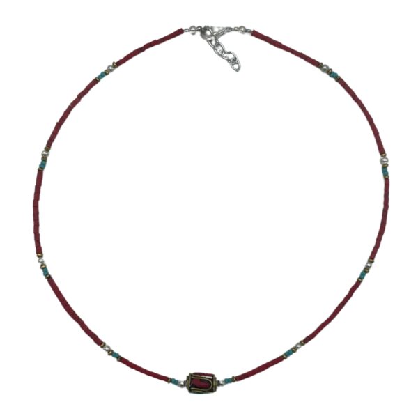 Second image of Pulsera nepalí de gemas extrafinas - cuentas de coral rosa y turquesa