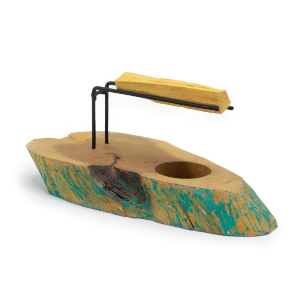 Second image of Calentador de Palo Santo - Madera de Gamel con Acabado Verde Envejecido