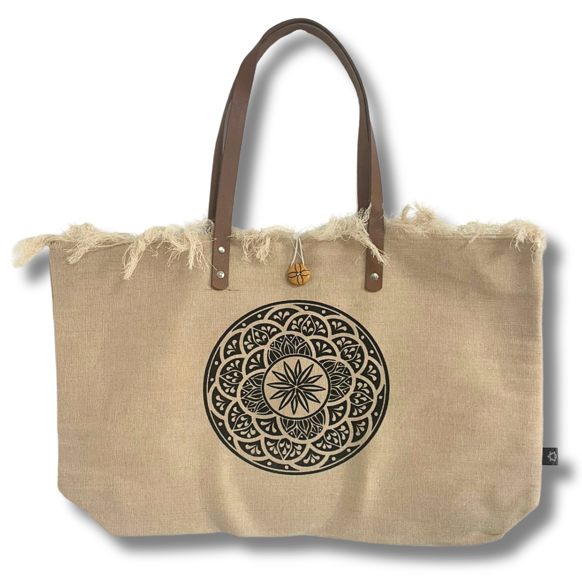 Bolso Natural Asa de Piel - Flor de la Vida