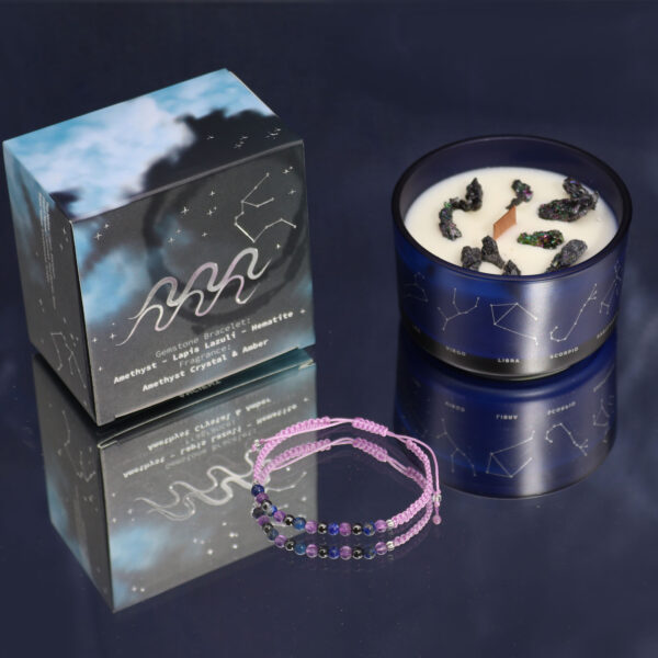 Second image of Vela de cristal del zodiaco con pulsera de piedras preciosas - Aquarious