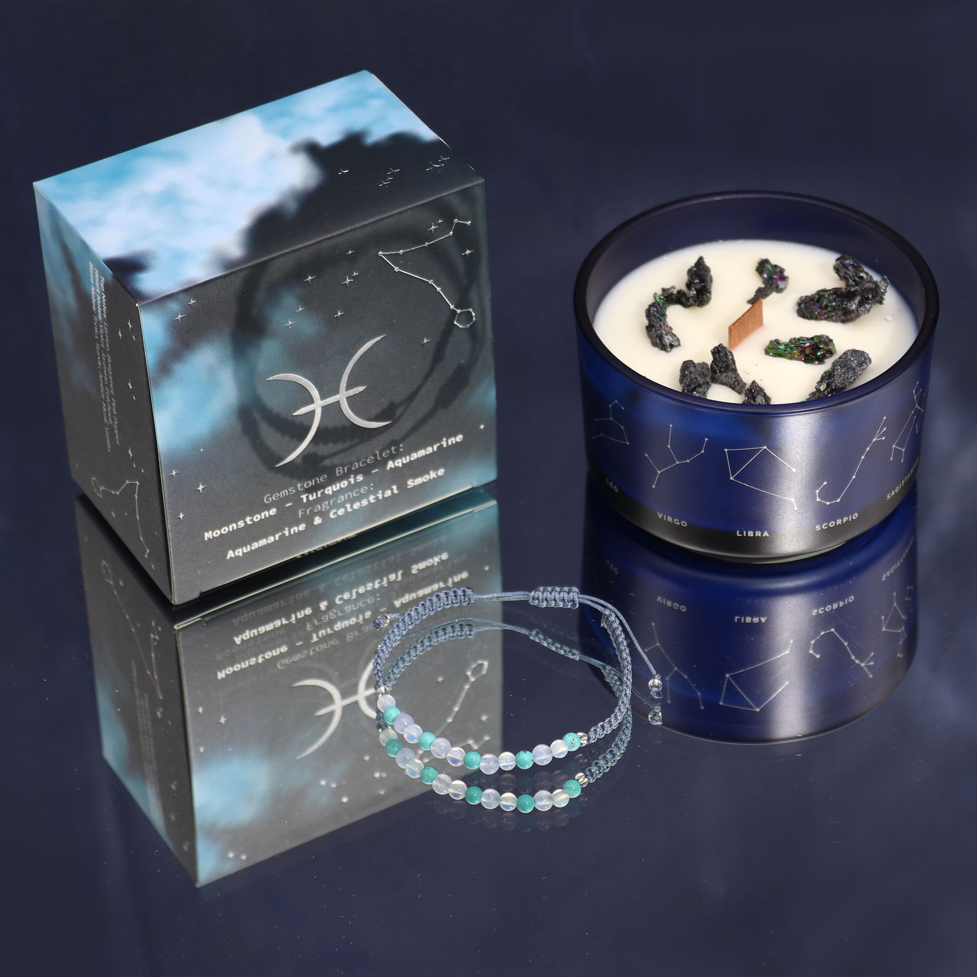 Second image of Vela de Cristal del Zodiaco con Pulsera de Piedras Preciosas - Piscis