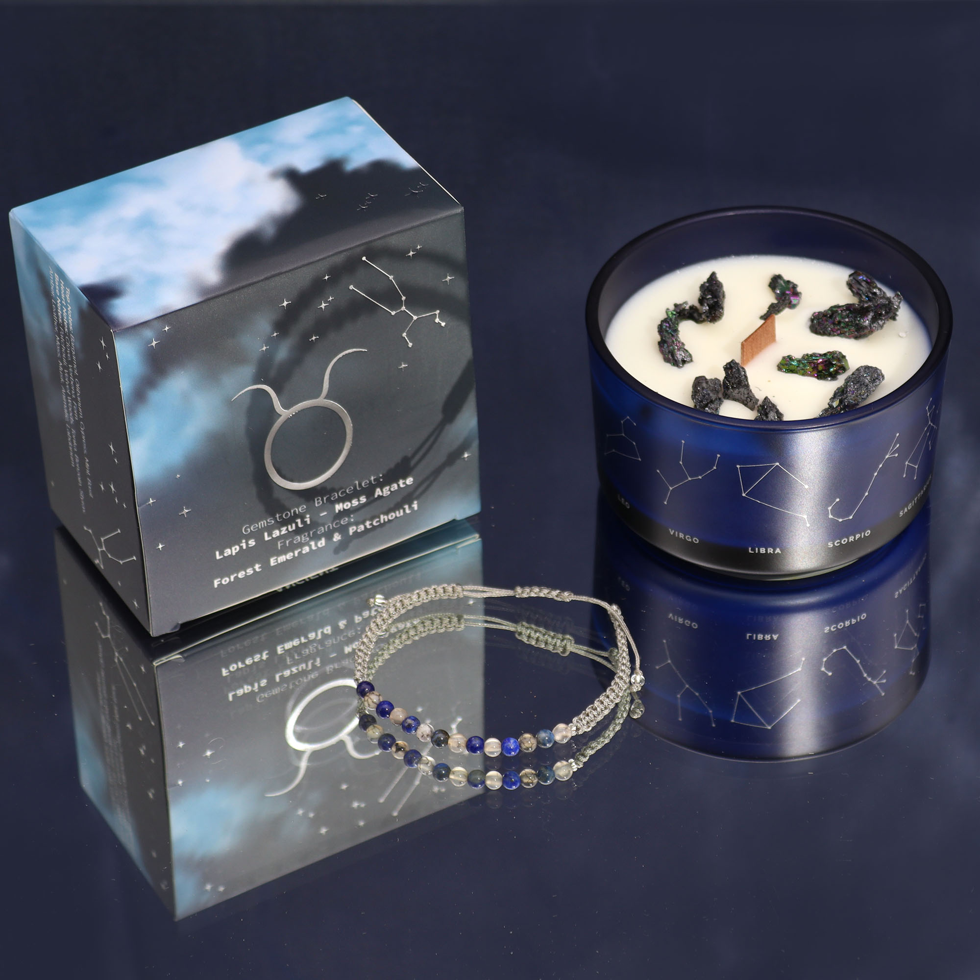 Second image of Vela de Cristal del Zodiaco con Pulsera de Piedras Preciosas - Tauro