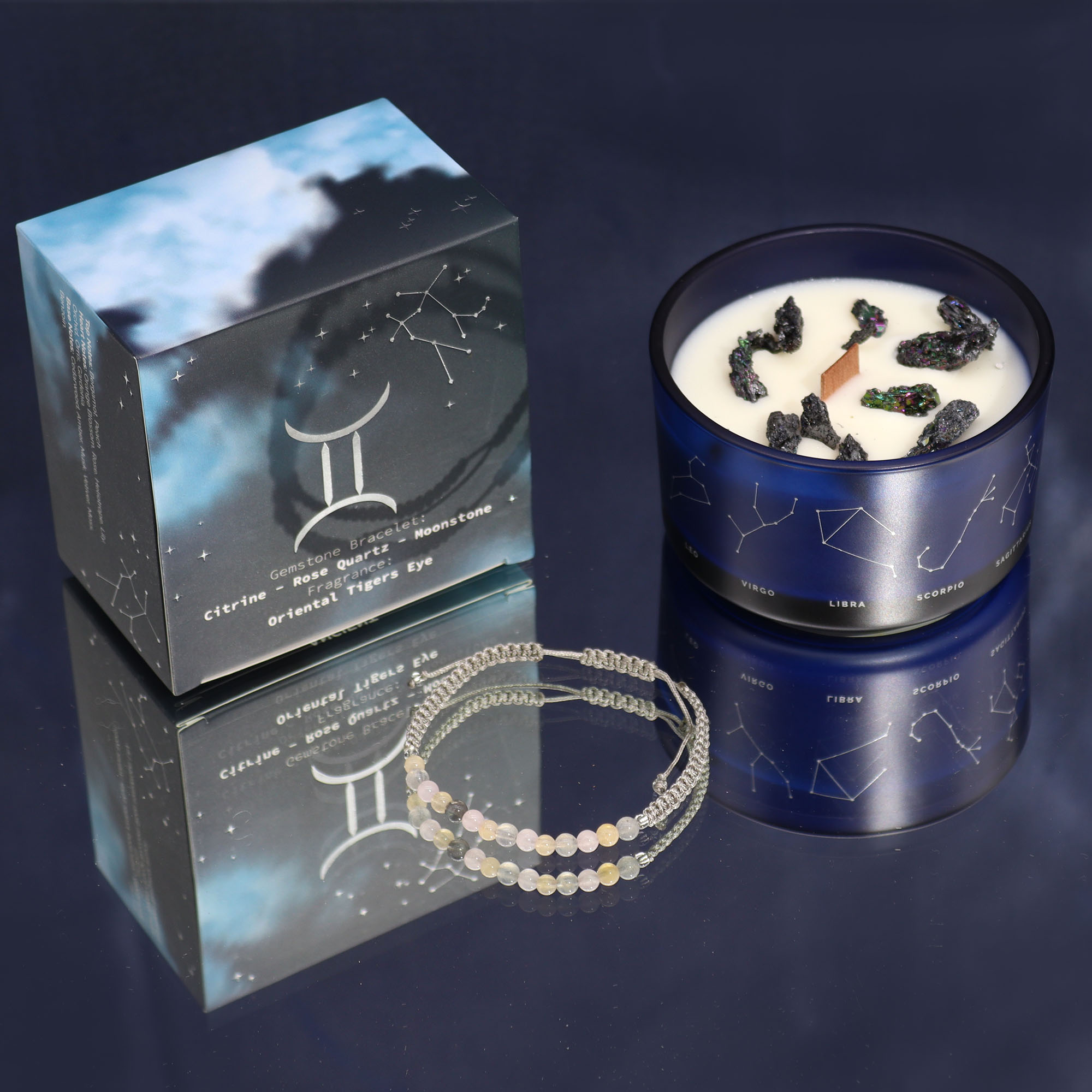 Second image of Vela de Cristal del Zodiaco con Pulsera de Piedras Preciosas - Géminis