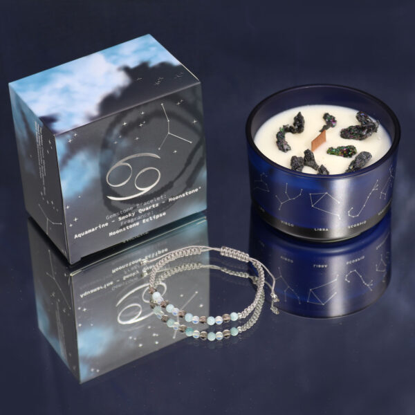 Second image of Vela de cristal del zodiaco con pulsera de piedras preciosas - Cáncer