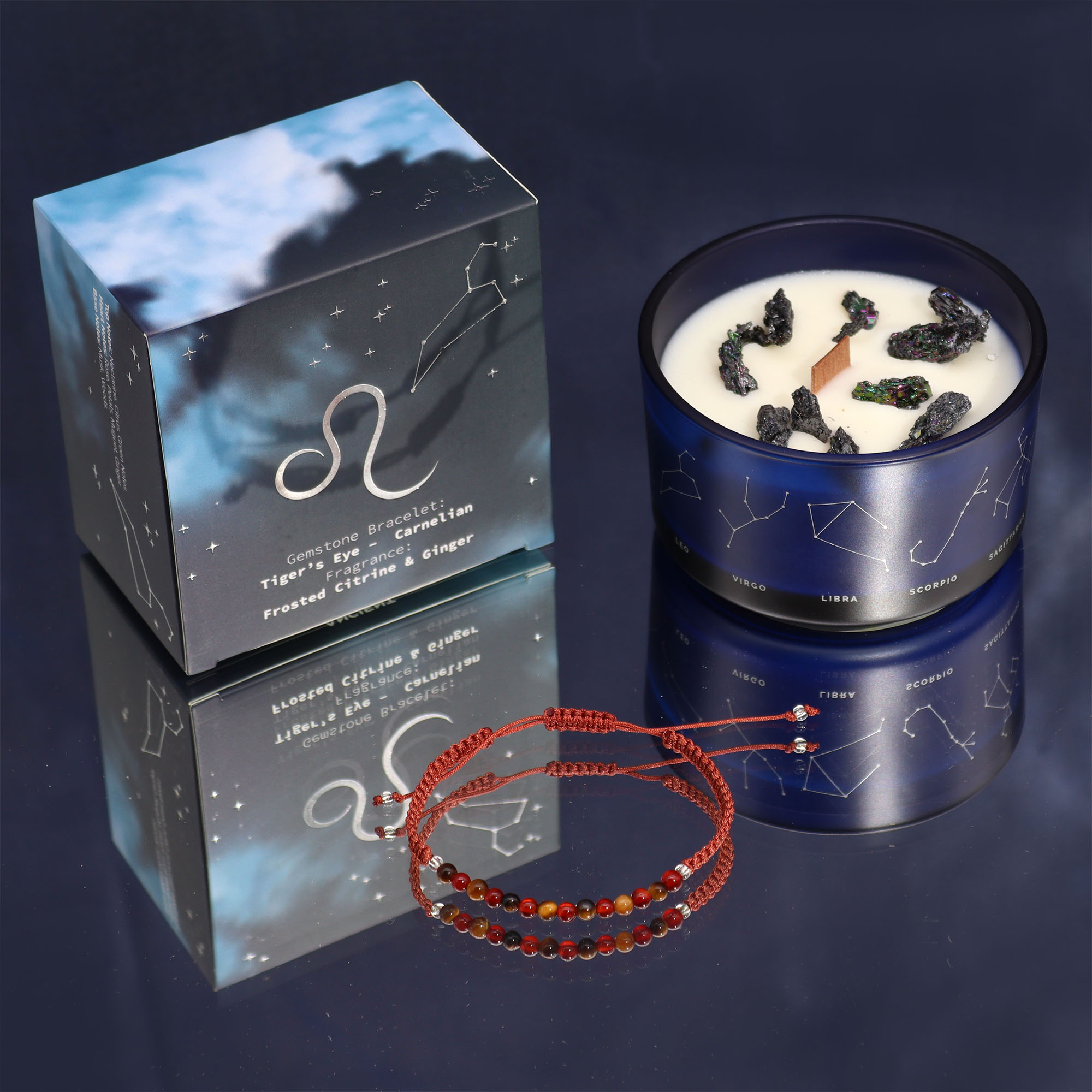 Second image of Vela de Cristal del Zodiaco con Pulsera de Piedras Preciosas - Leo