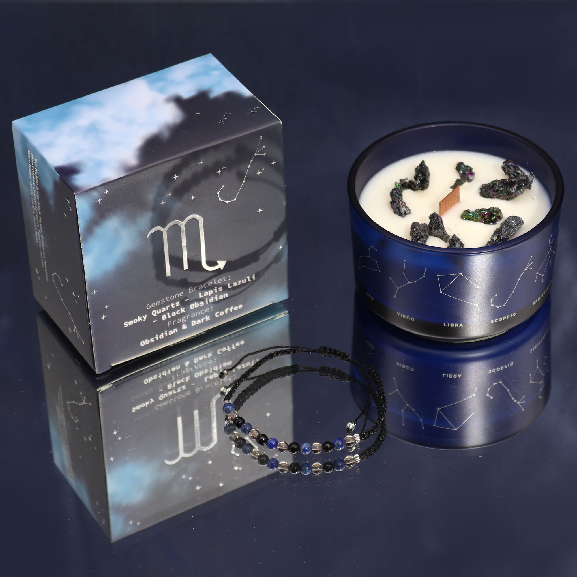 Second image of Vela de Cristal del Zodiaco con Pulsera de Piedras Preciosas - Escorpio