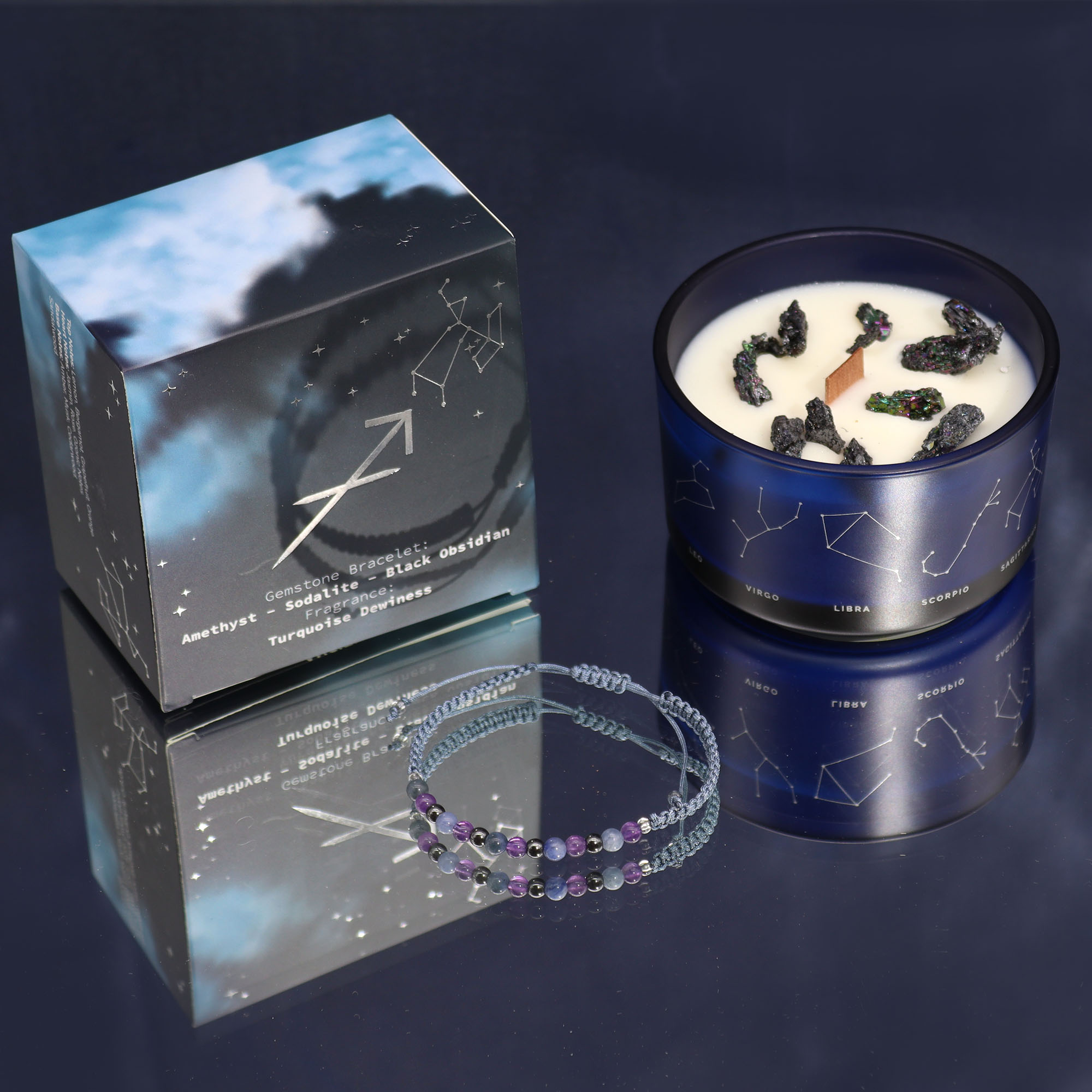 Second image of Vela de Cristal del Zodiaco con Pulsera de Piedras Preciosas - Sagitario