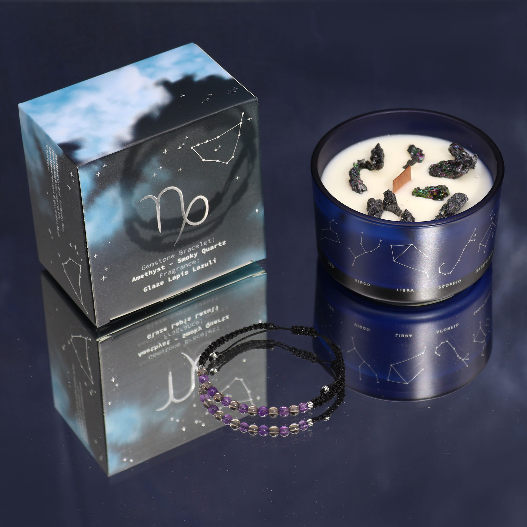 Second image of Vela de Cristal del Zodiaco con Pulsera de Piedras Preciosas - Capricornio