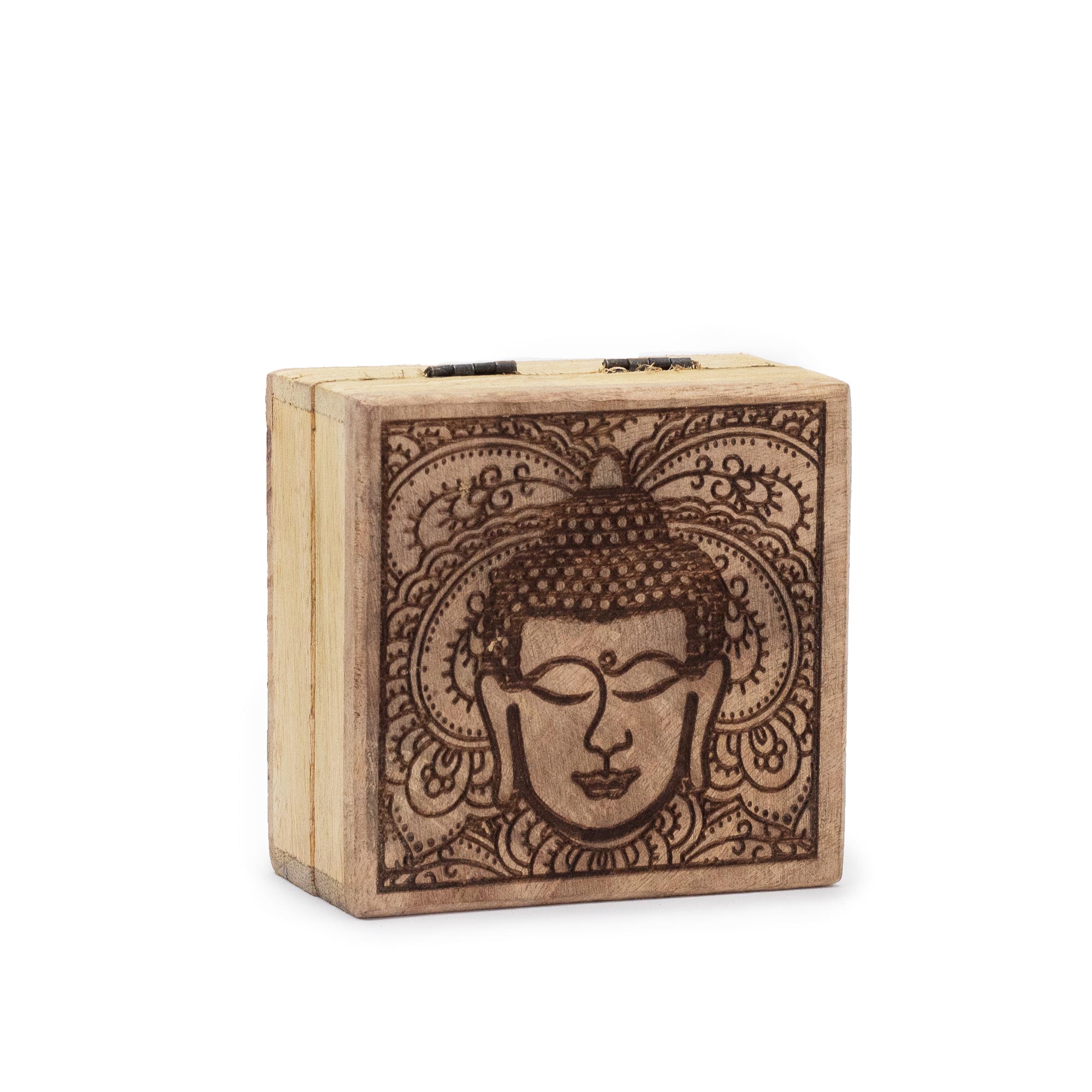 Caja Cuadrada Pequeña 10x10x4.2cm - Cara de Buda Grabado Negro