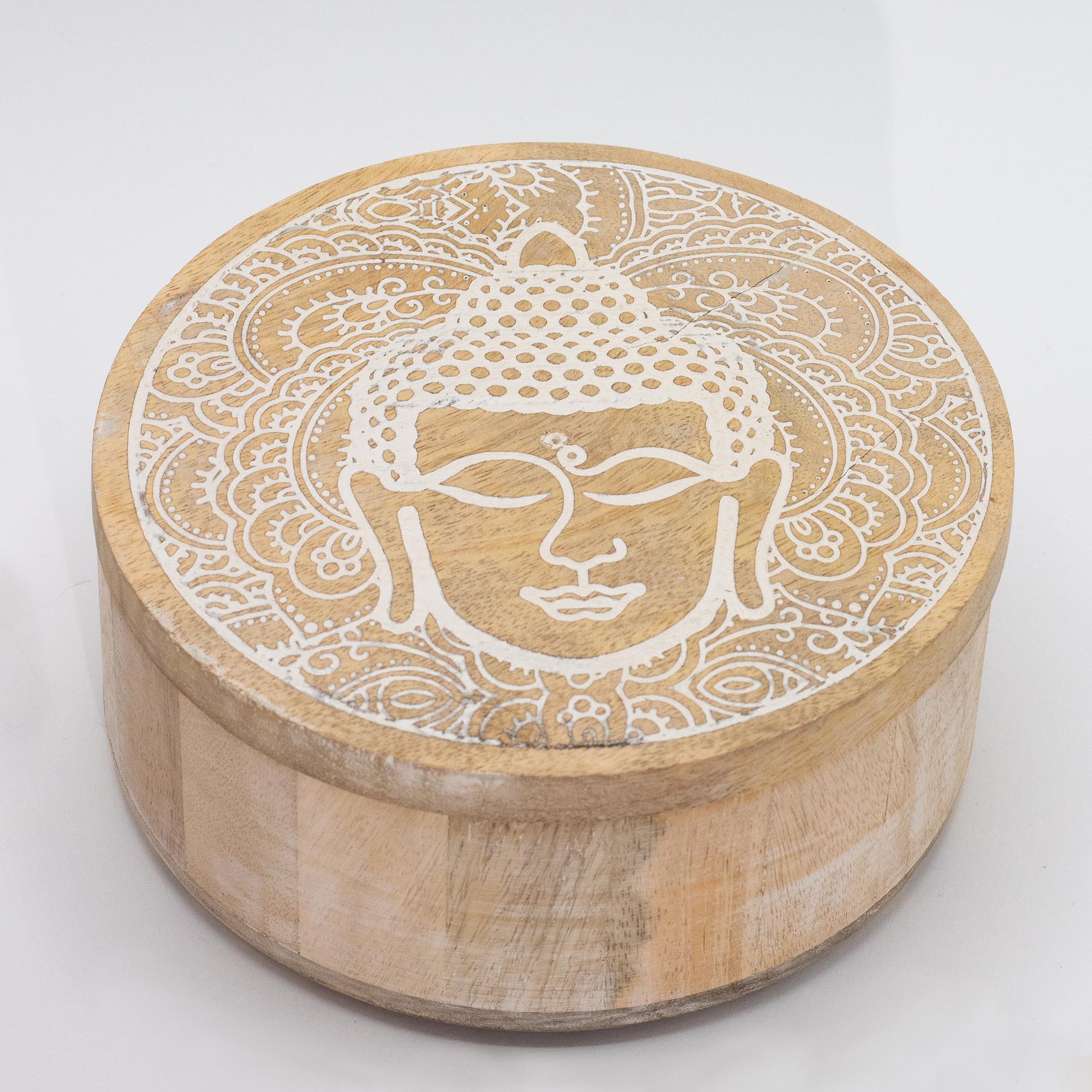 Second image of Caja Redonda Grande 17,5x7,5cm - Cara de Buda Blanca