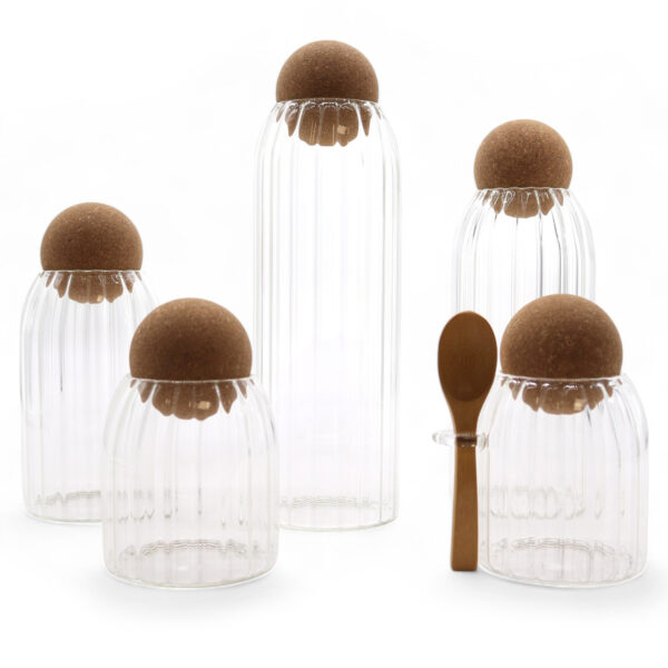 Second image of Tarro de cristal de bambú Cottage pequeño - Acanalado con cuchara - 10 cm