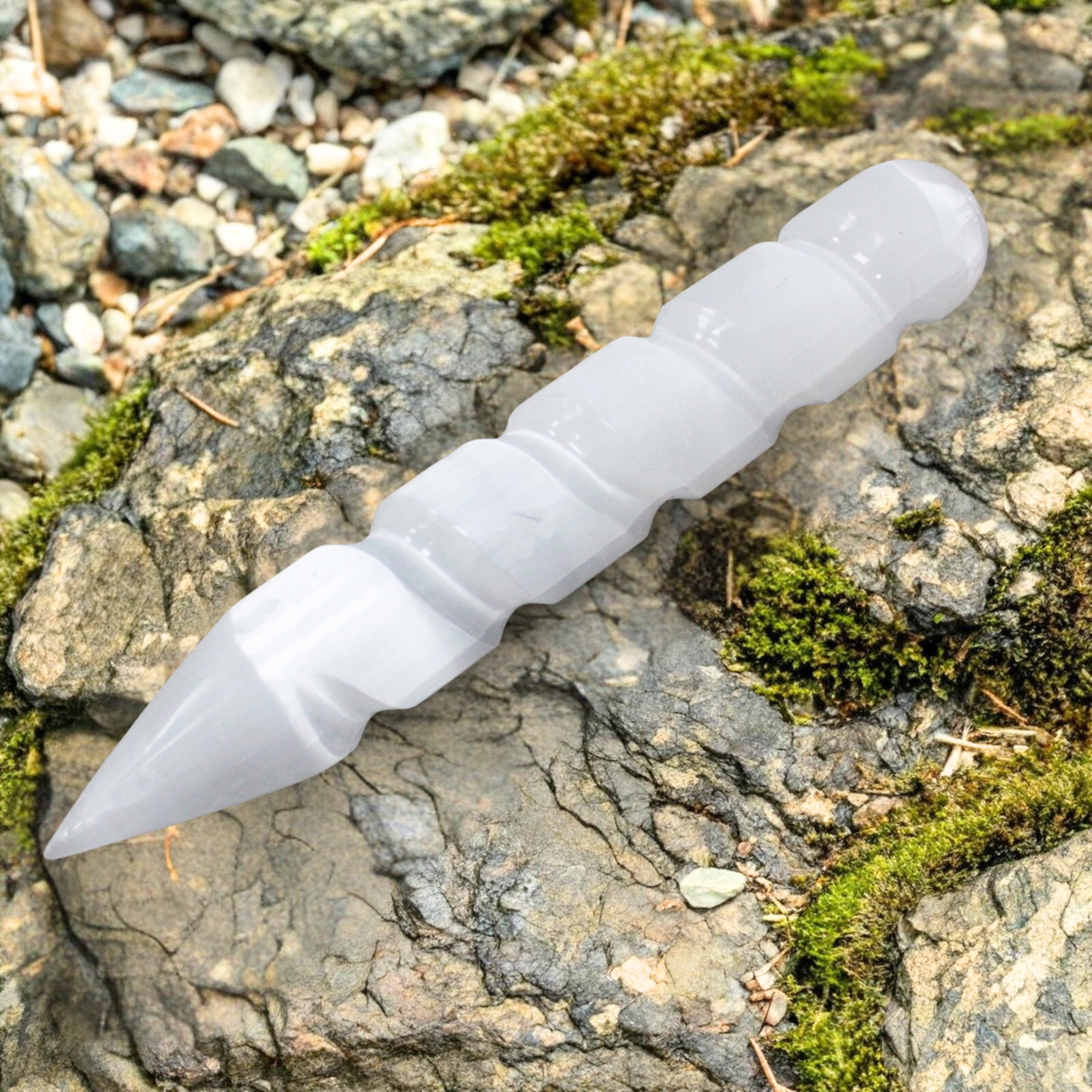 Varita Espiral de Selenita - 16 cm (Ambos extremos punta)
