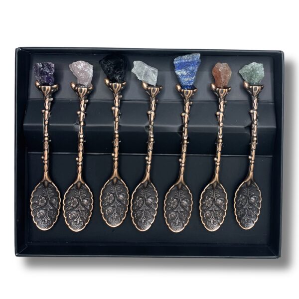 Set de 7 Cucharas de Bruja de Cristal con Piedra Preciosa de Bronce