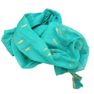 Colección Nómada Sari Mediterráneo - Pareo - Diseño de Peces en Turquesa y Oro