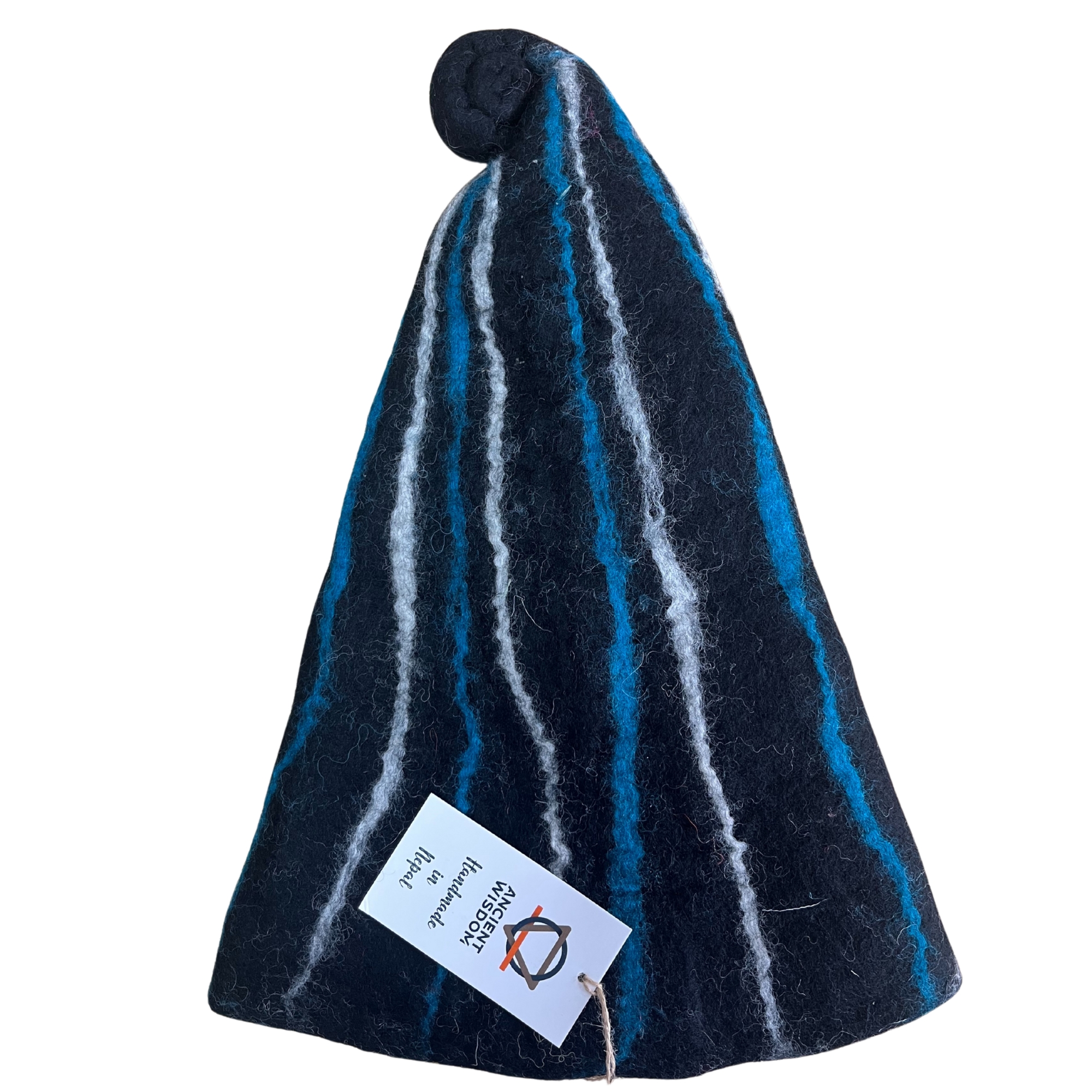 Second image of Sombrero de mago de sauna de fieltro - Rayas negras y azules