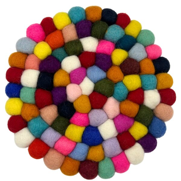 Mantel individual redondo de bolas de fieltro - 20 cm multicolor