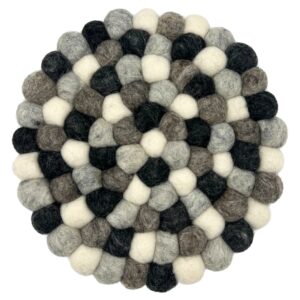 Mantel individual redondo de bolas de fieltro - 20 cm, color gris multicolor