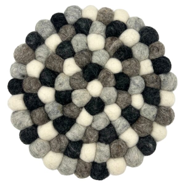 Mantel individual redondo de bolas de fieltro - 20 cm, color gris multicolor