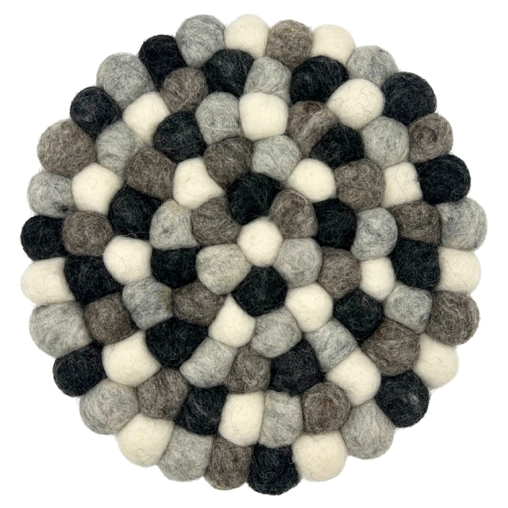 Mantel individual redondo de bolas de fieltro - 20 cm, color gris multicolor