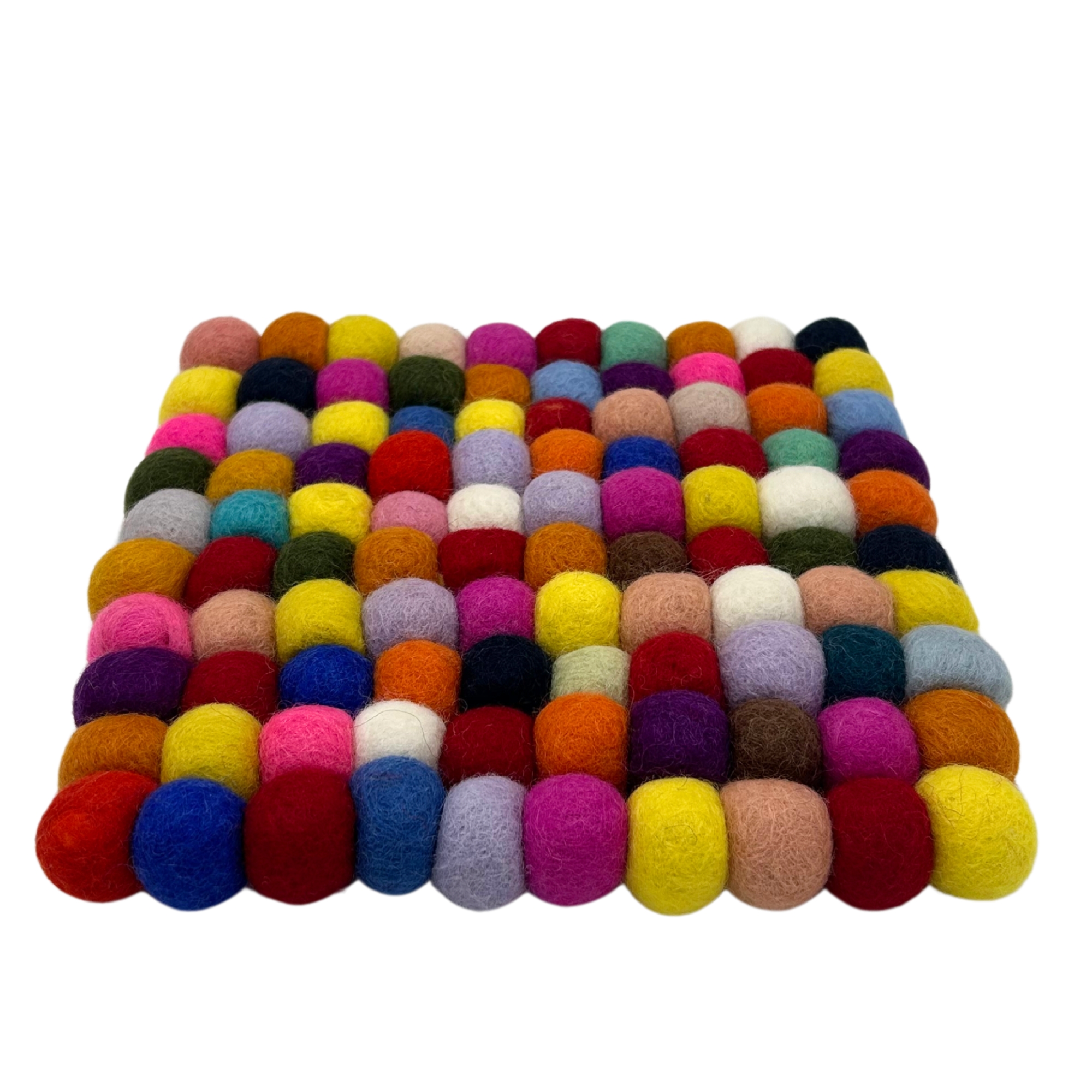 Second image of Mantel individual cuadrado de bolas de fieltro - 20 cm multicolor