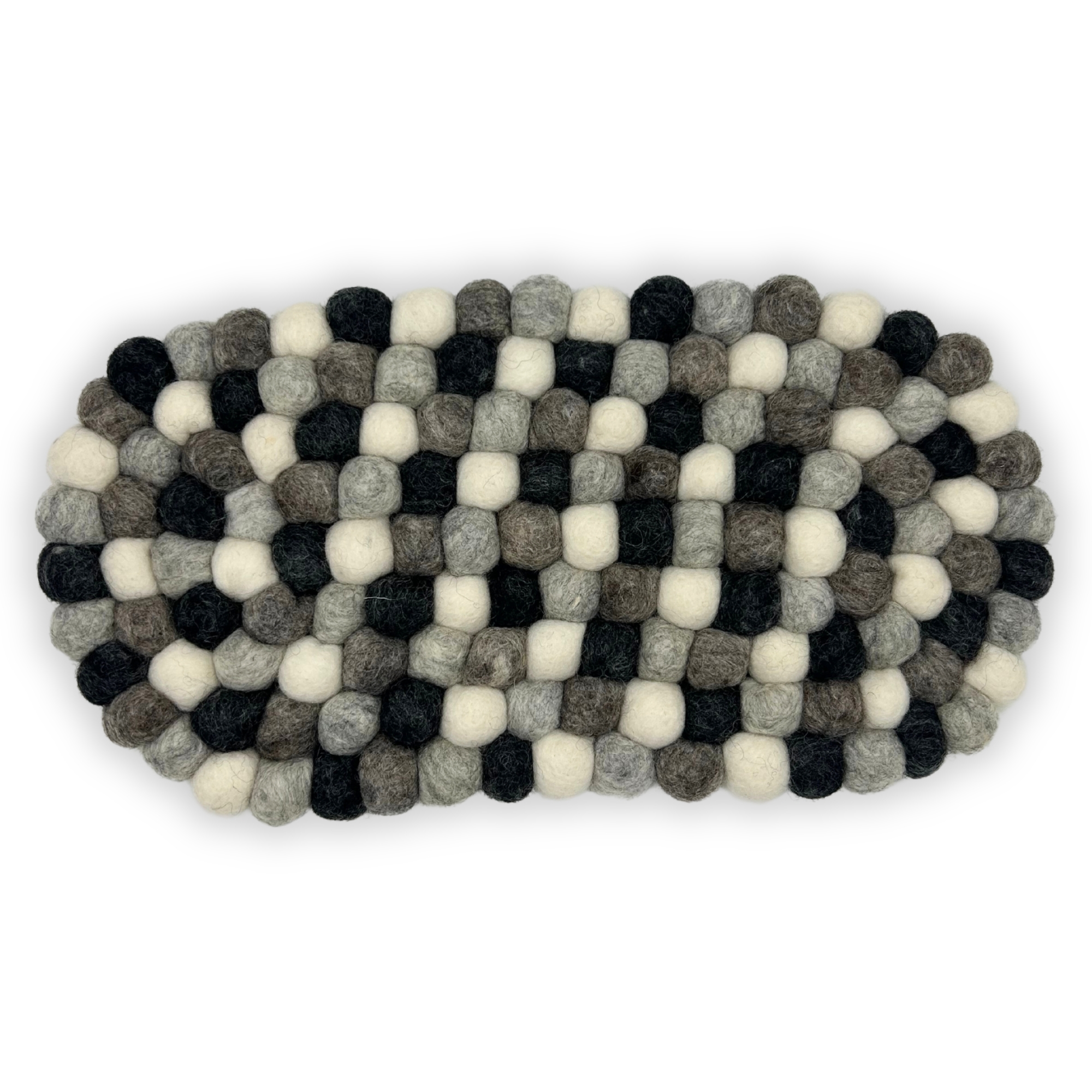 Tapete central ovalado de bolas de fieltro - 38 x 18 cm, color gris multicolor