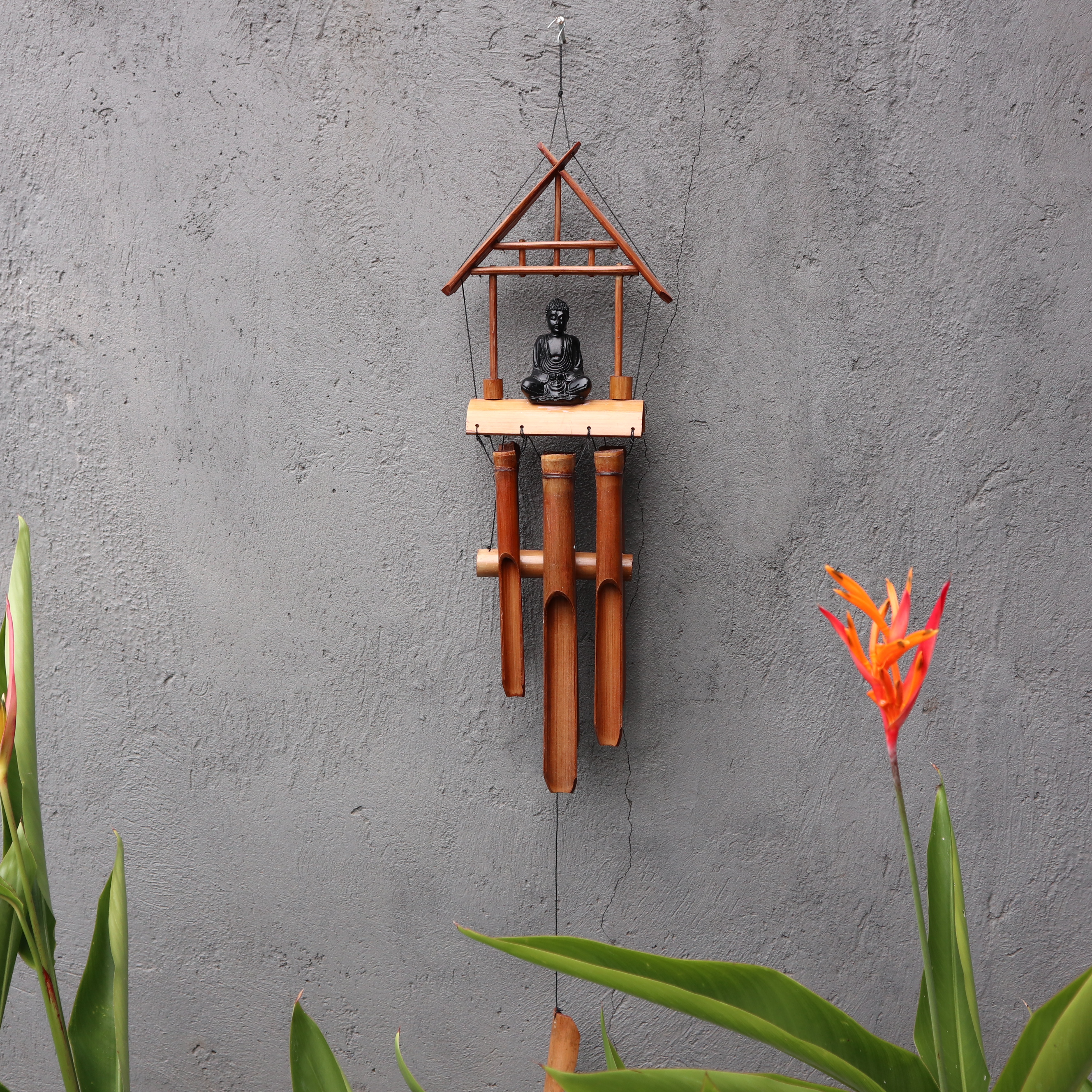 Second image of Campanilla de Bambú - Acabado Natural - Buda Negro 6 Tubos