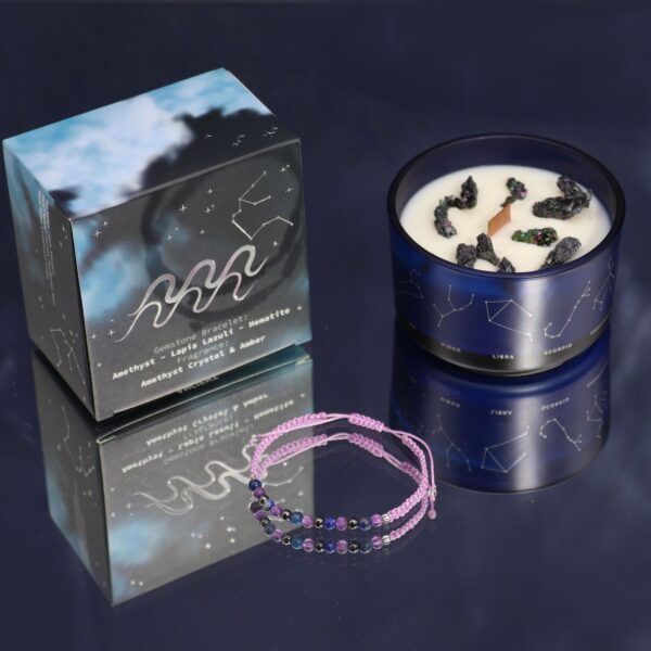 Second image of Vela de cristal del zodiaco con pulsera de piedras preciosas - Aquarious