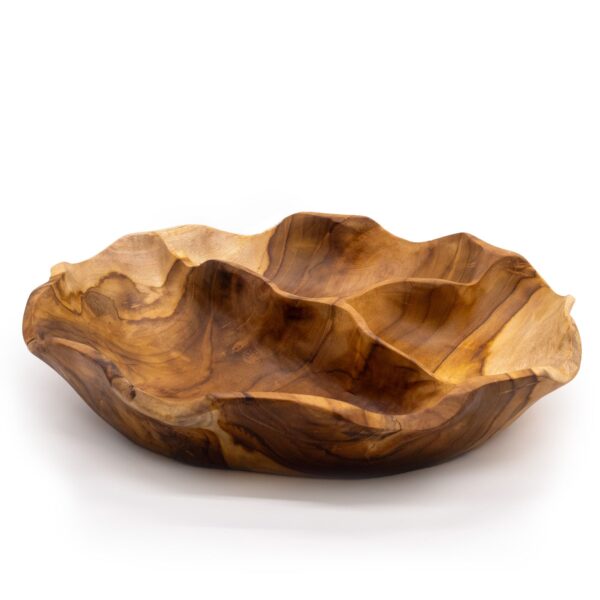Second image of Frutero redondo liso de madera de teca de tres secciones - 30x5.5cm
