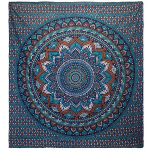 Colcha Doble de Algodón + Colgante de Pared - Mandala Clásico - Turquesa