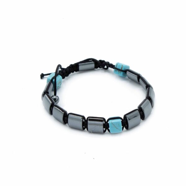 Second image of Pulsera Magnética Shamballa de Hematita - Cuboides Turquesa