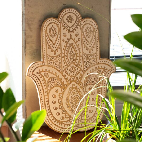 Second image of Placa de pared Mano de Hamsa en madera de Mango - Blanco