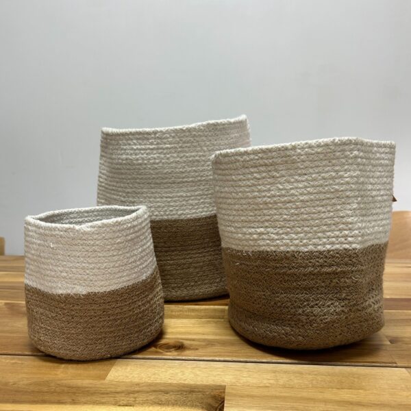 Second image of Set de 3 Cestas de Algodón y Yute - Blanco