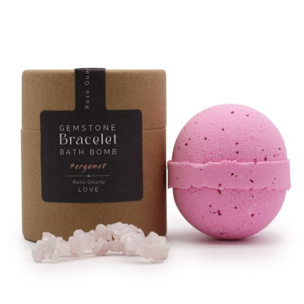 Second image of Bomba de baño con pulsera de gemas de cuarzo rosa