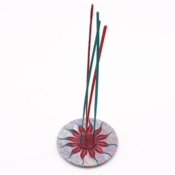Second image of Porta-incienso Disco de Esteatita 10cm - Flor del Sol (soporte 5 varillas)