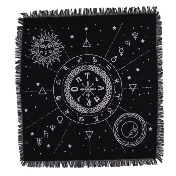 Mantel de altar esotérico con flecos - Carta Lunar y Solar
