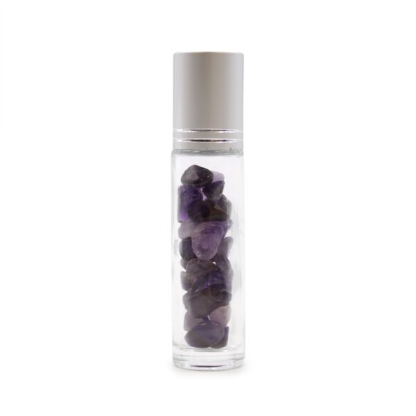 Second image of Botella de rodillo de aceite esencial de piedras preciosas - Amatista - Tapa plateada