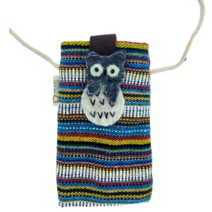 Bolso Porta Teléfono con Rayas Multicolor y Blanco - Decorado con búho