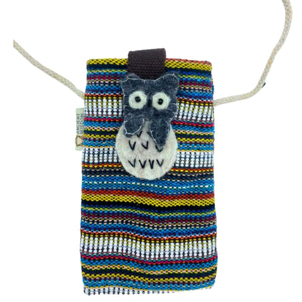 Bolso Porta Teléfono con Rayas Multicolor y Blanco - Decorado con búho