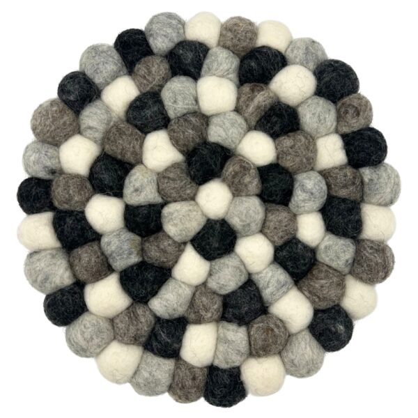 Mantel individual redondo de bolas de fieltro - 20 cm, color gris multicolor