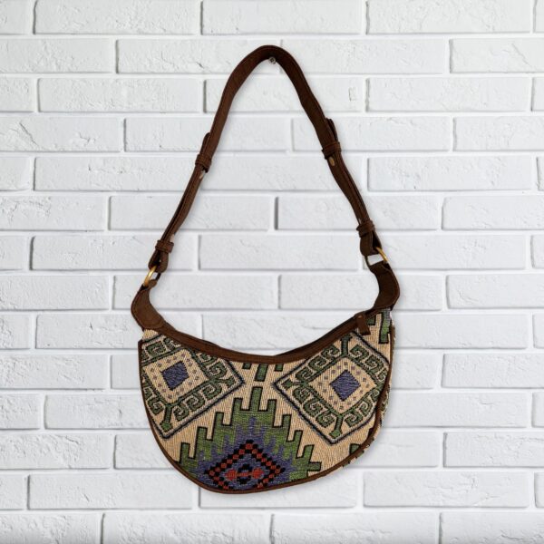 Second image of Bolso Hobo de Jacquard - Geo-Verde (correa marrón)